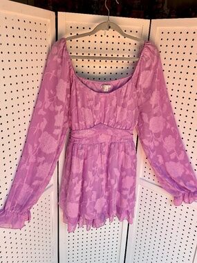 Cato Women's XL Lilac Floral Textured Romper Dress